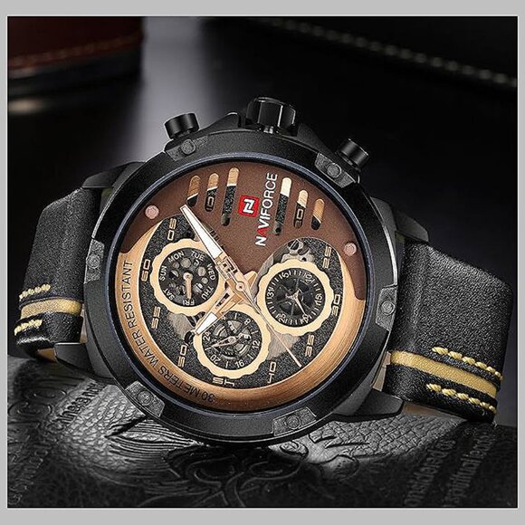 Sport Military Watches for Men Waterproof Watch , black+rose gold+brown - Picture 6 of 8